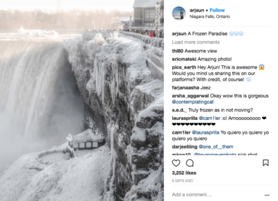 Cataratas del Niágara inician 2018 cubiertas de blanco por la nieve